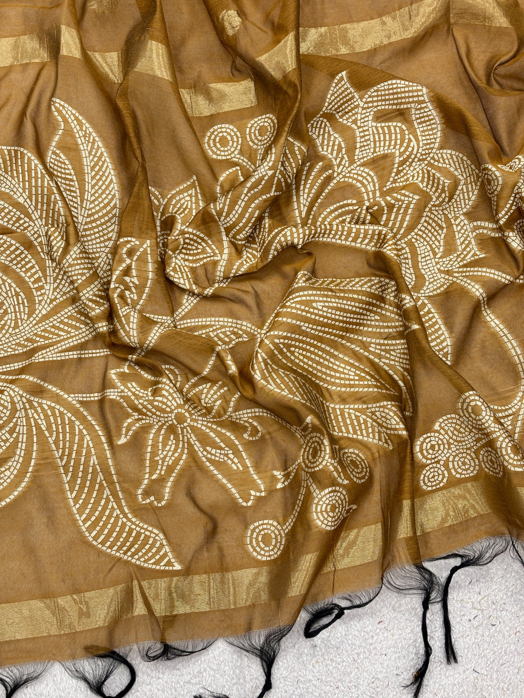 Pure muga cotton saree with floral thread weaving work