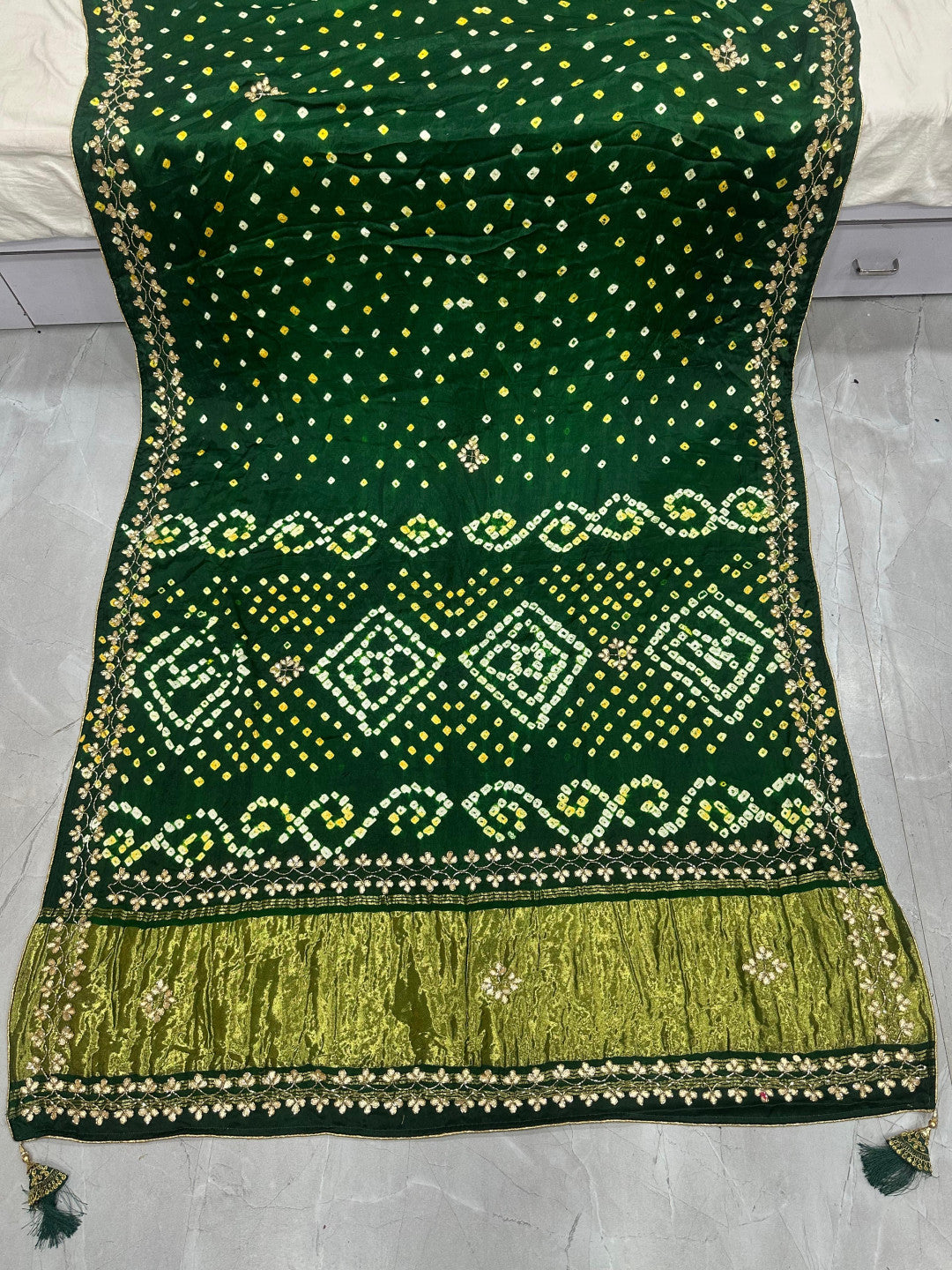 Bandhani Silk Saree with Golden Border