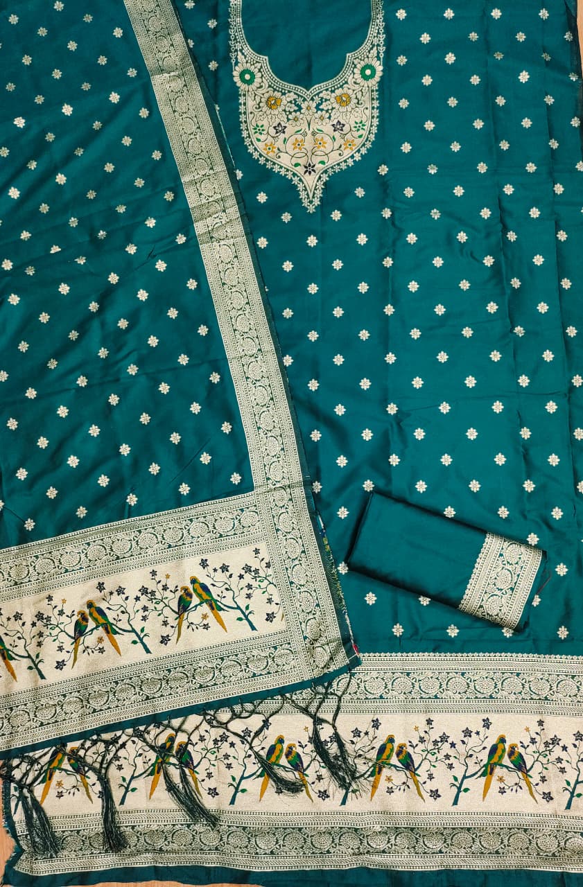 Unstitched zari weaving paithani silk salwar suit with dupatta & bottom