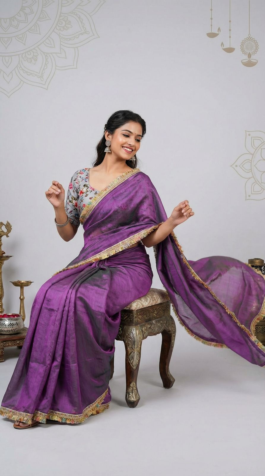 Fancy fandy silk saree with lace border