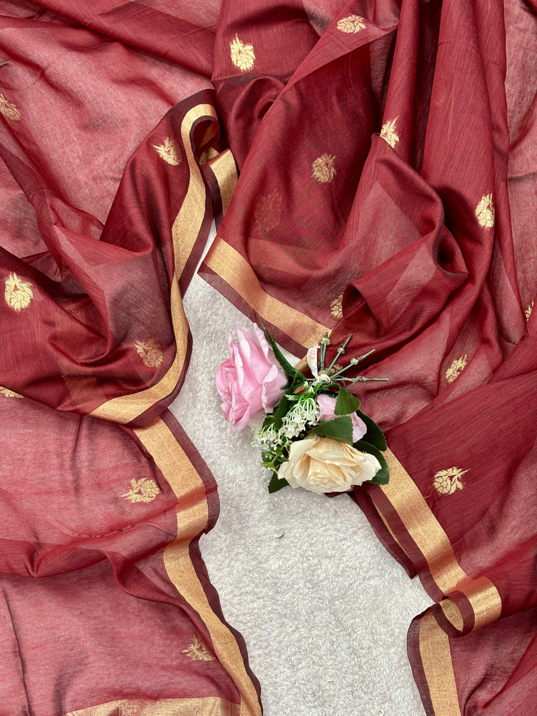 Pure muga cotton saree with floral thread weaving work