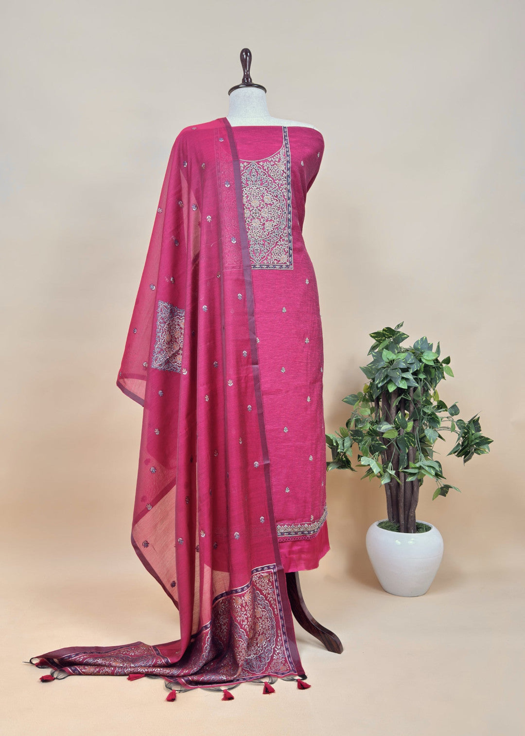 Unstitched Pure Linen Cotton Salwar Suit with Unique Weaving Work