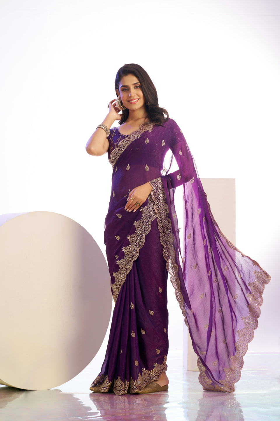 Chiffon Silk Saree with Embroidered Work Border