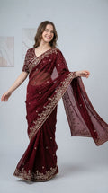 Chiffon Silk Saree with Sequence Work & Cut Work Border