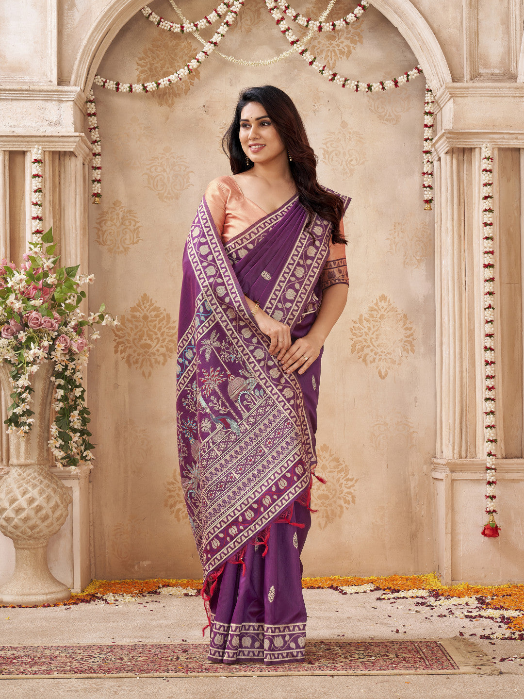 Soft Bangalore handloom raw silk saree with meenakari weaving work