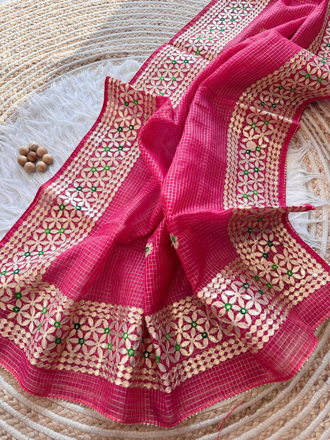 Banarasi Kota Silk Saree with Hand Gota Patti Work