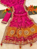 Pure Modal Gajji Silk Embroidered Saree with Rich Golden Pallu (Multi-Color)