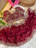 Fancy fandy satin silk saree with sequence work and Ready made blouse