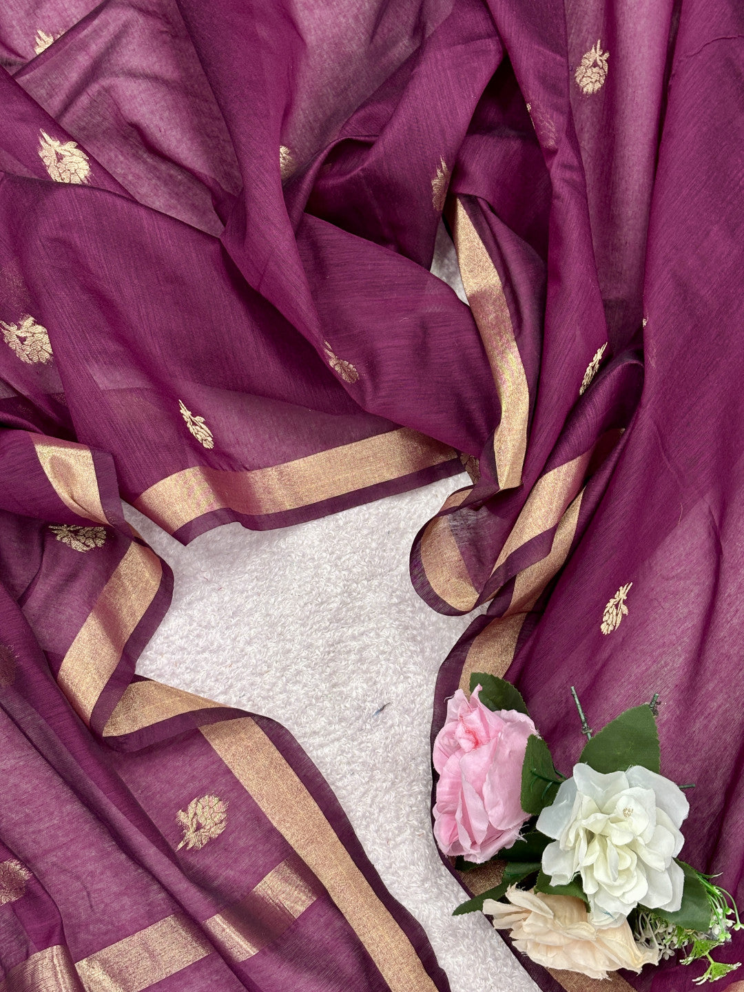 Pure muga cotton saree with floral thread weaving work