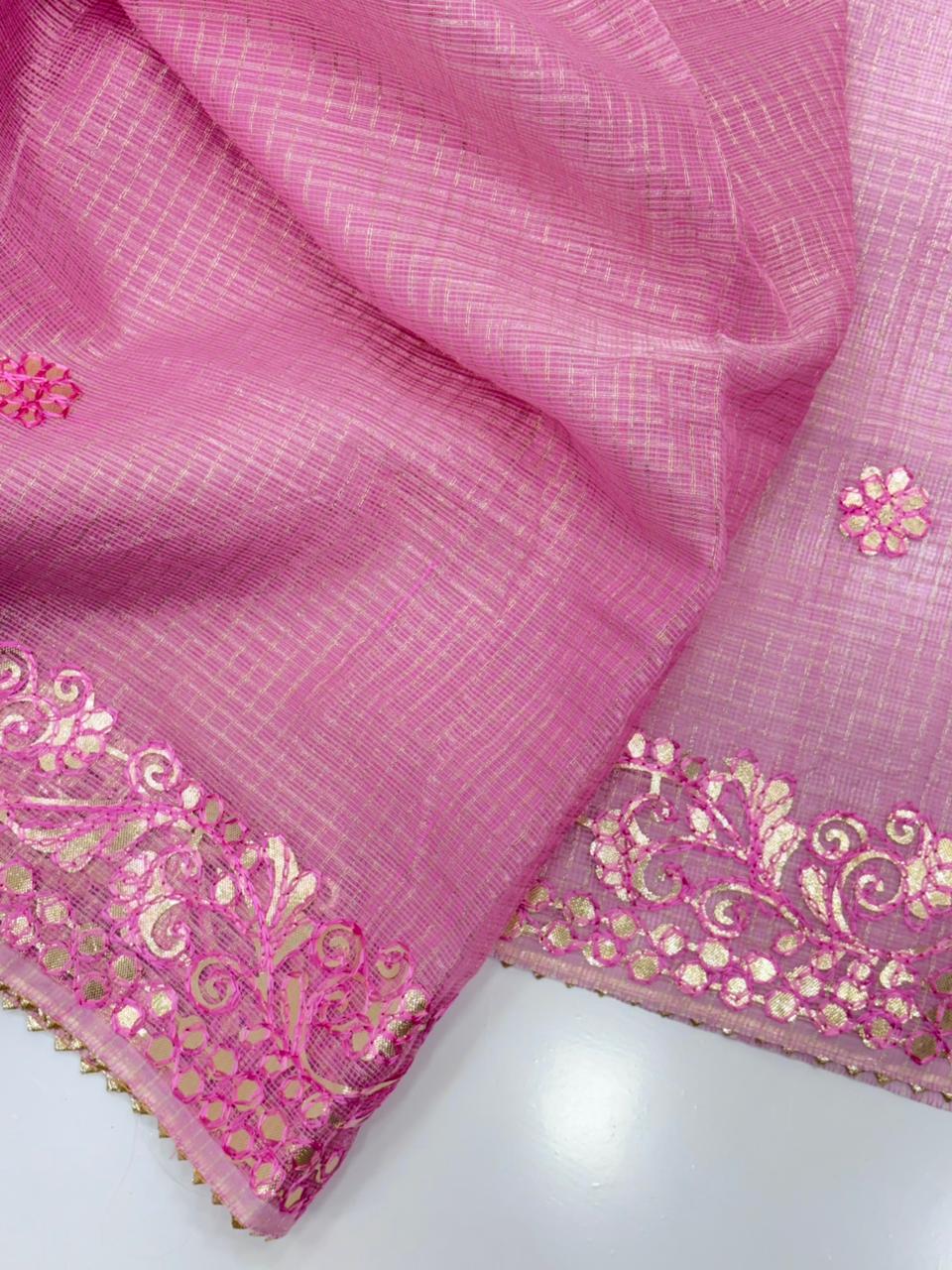 Kota silk saree with gota patti work and gota patti lace border