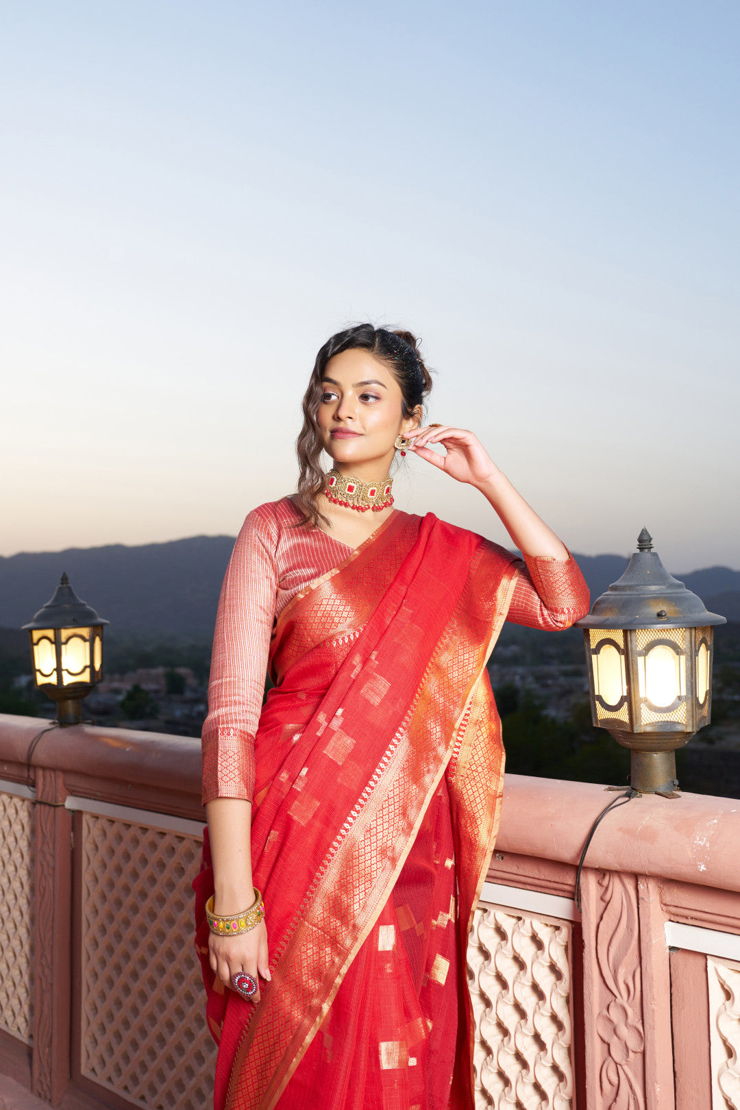 Kota doriya saree with zari weaving work
