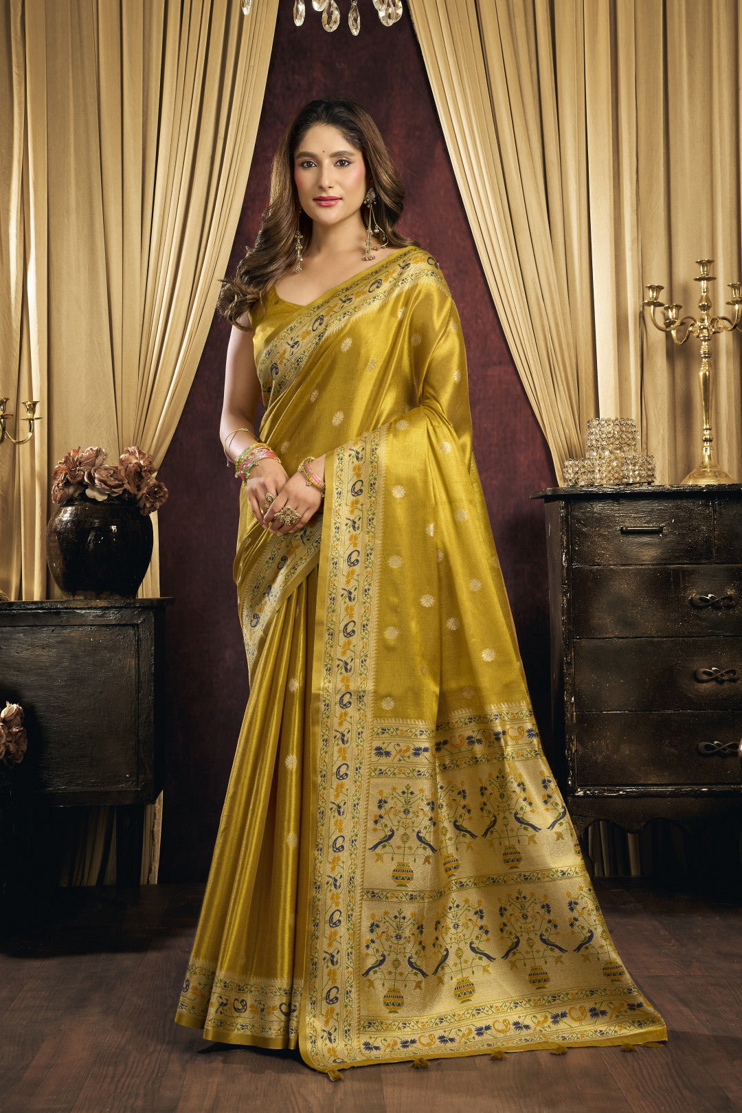 Soft tissue paithani silk saree with thread weaving work