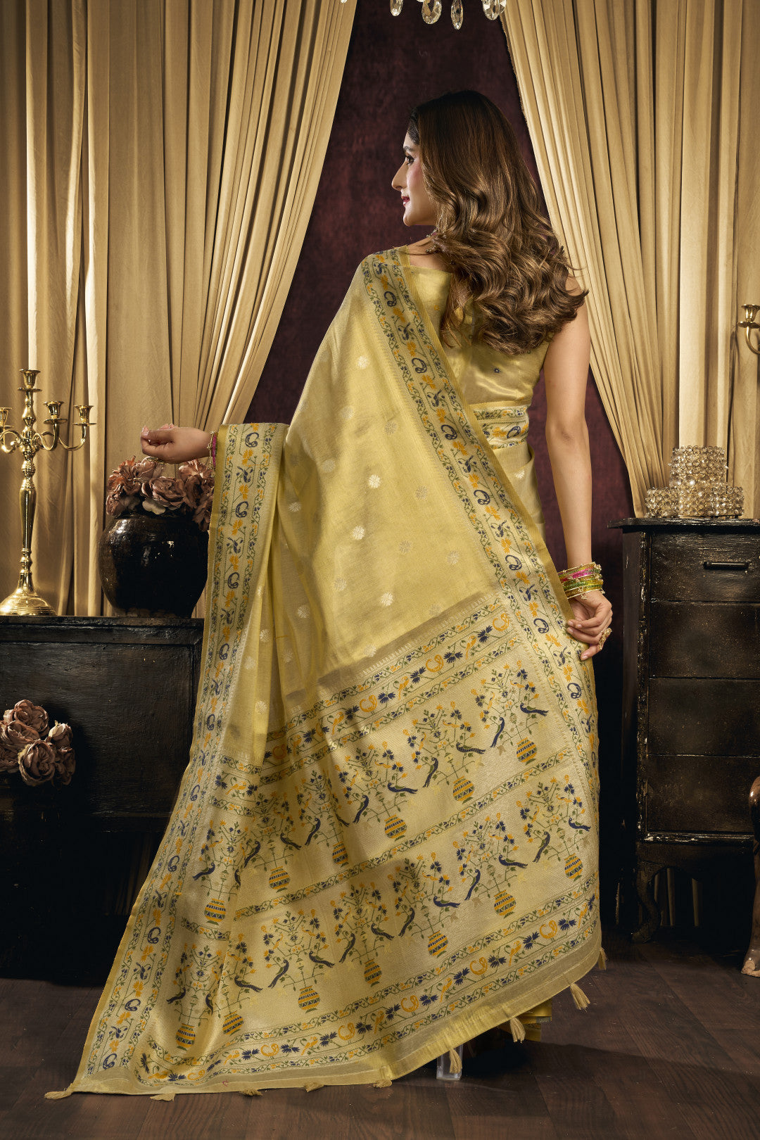 Soft tissue paithani silk saree with thread weaving work