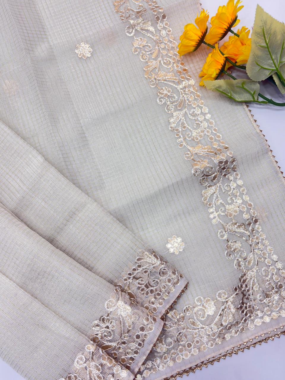 Kota silk saree with gota patti work and gota patti lace border