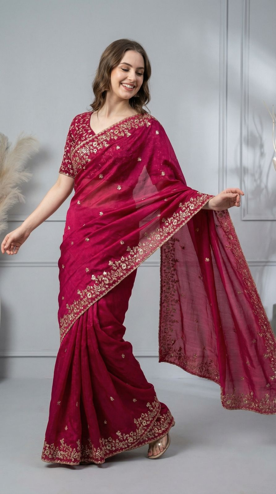 Chiffon Silk Saree with Sequence Work & Cut Work Border