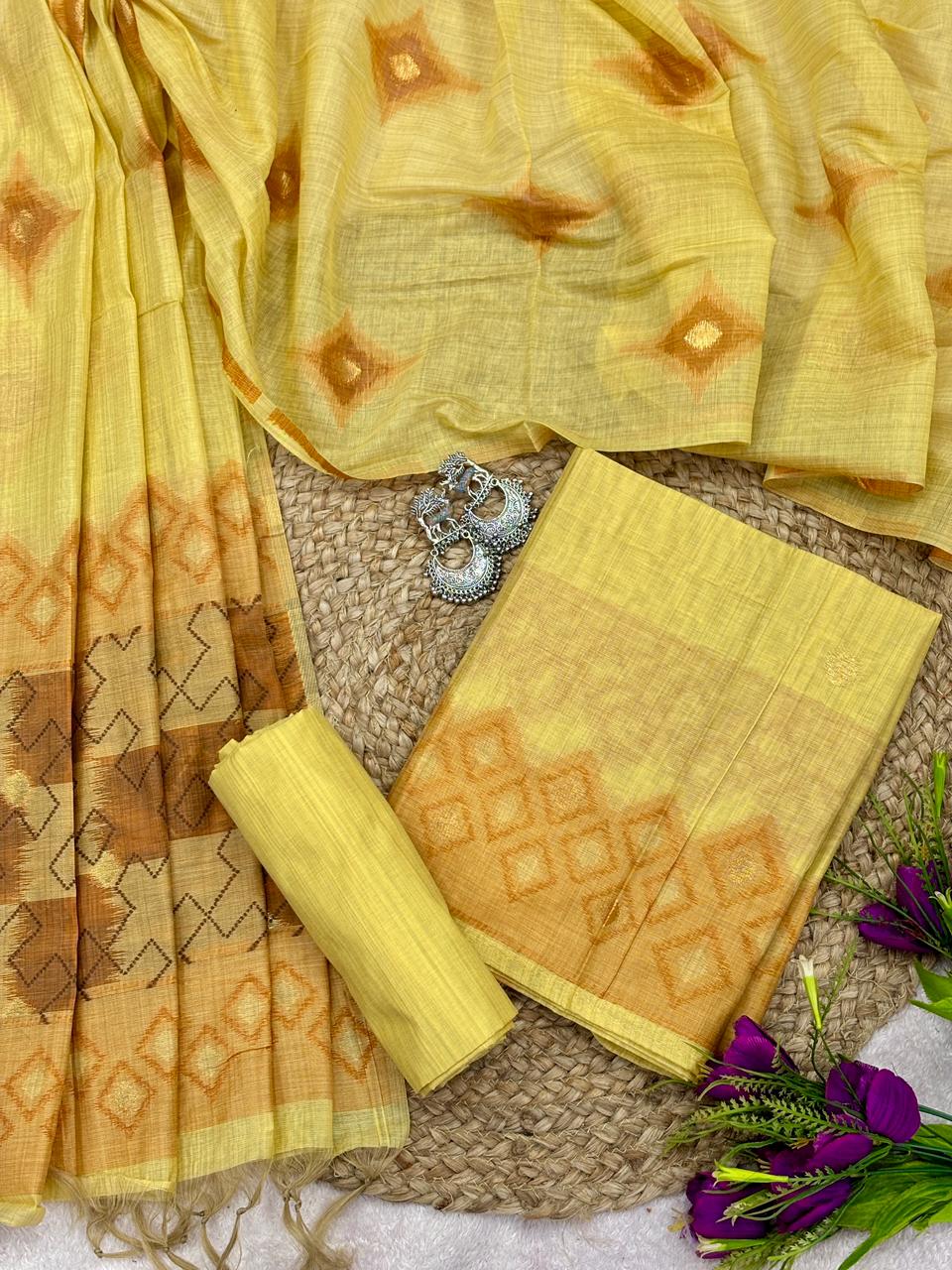 Unstitched Mul Chanderi Salwar Suit with Ikkat Weaving Dupatta & Bottom