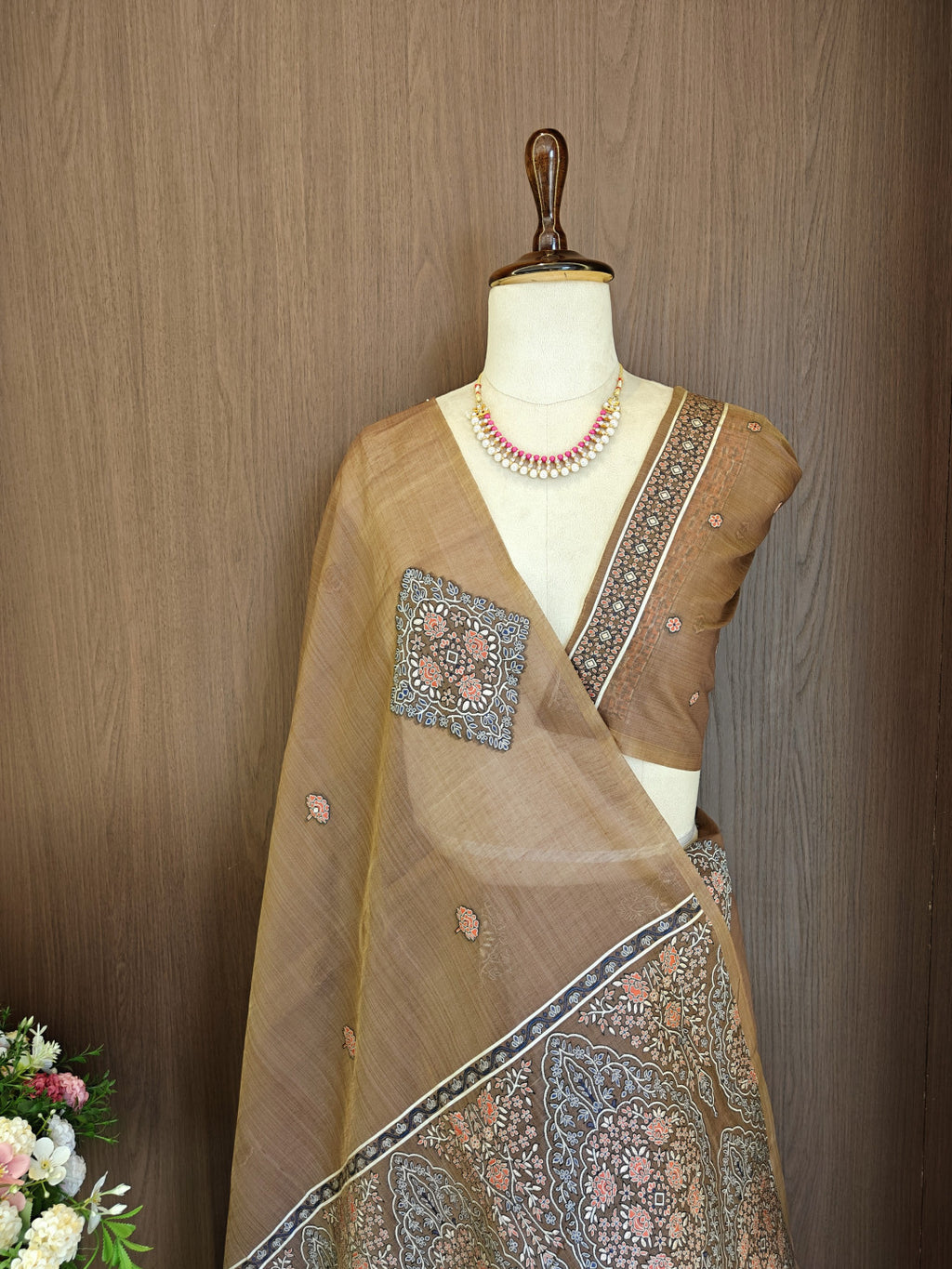 Soft muga cotton saree with pashmina resham weaving pallu work