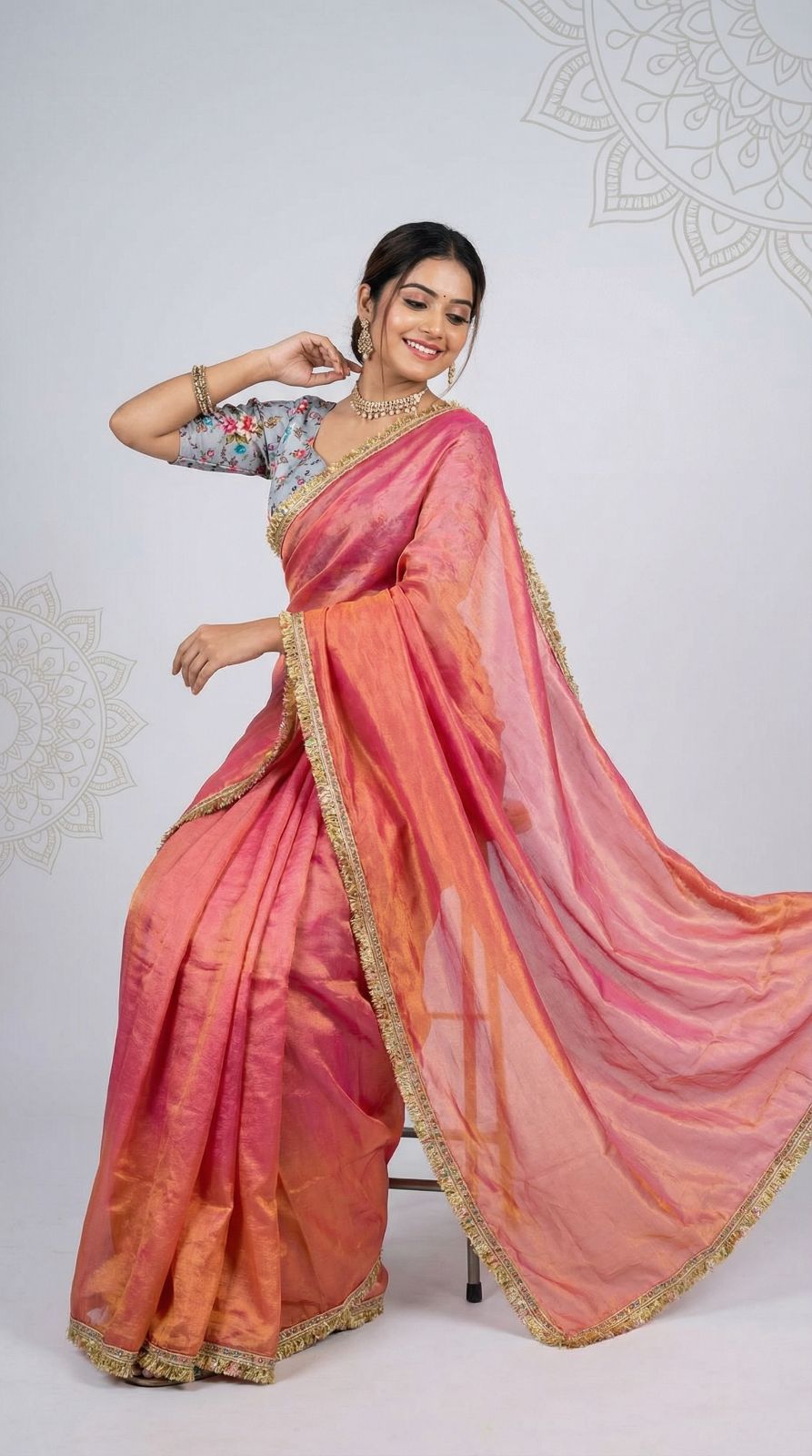 Fancy fandy silk saree with lace border