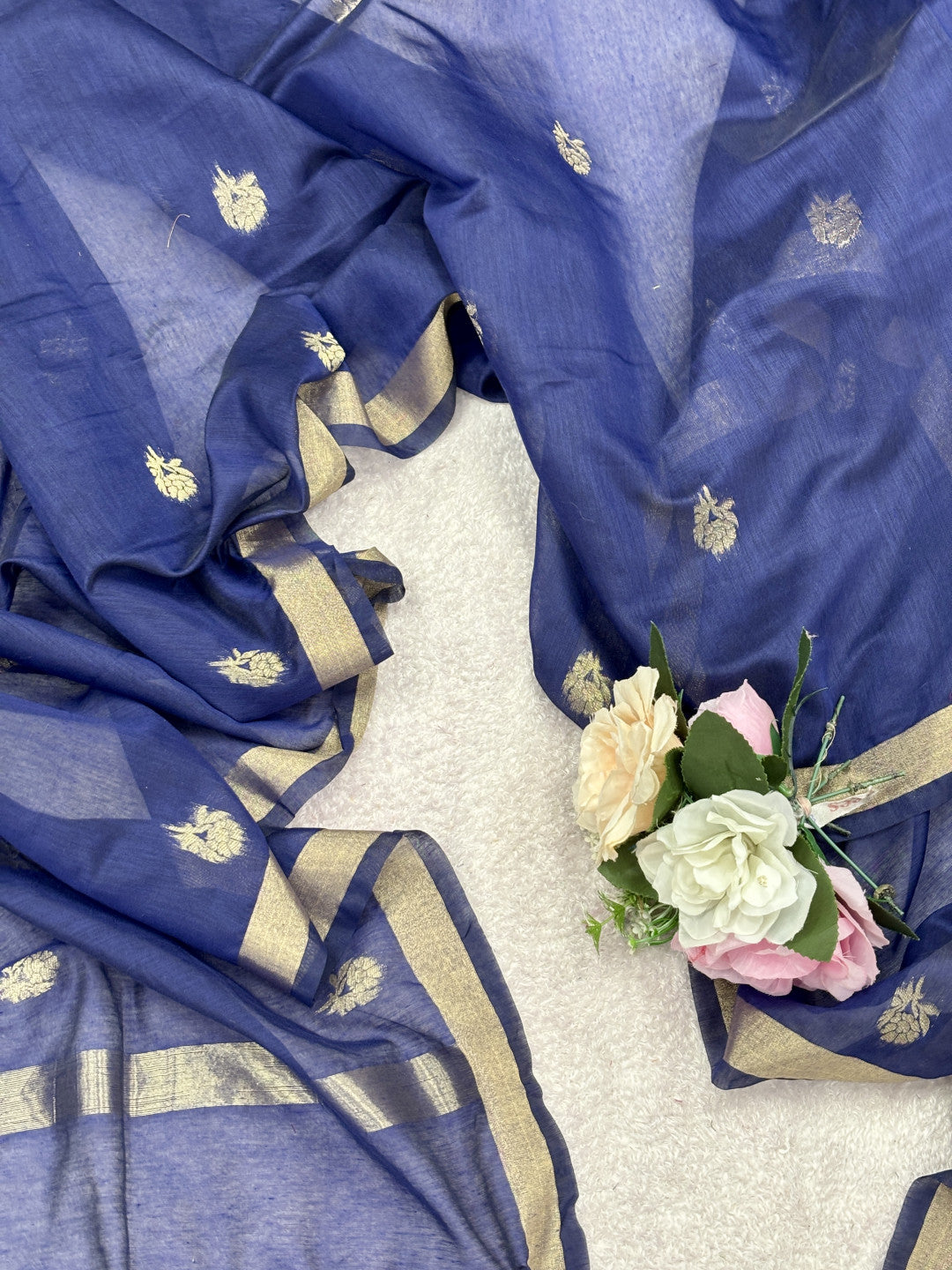 Pure muga cotton saree with floral thread weaving work