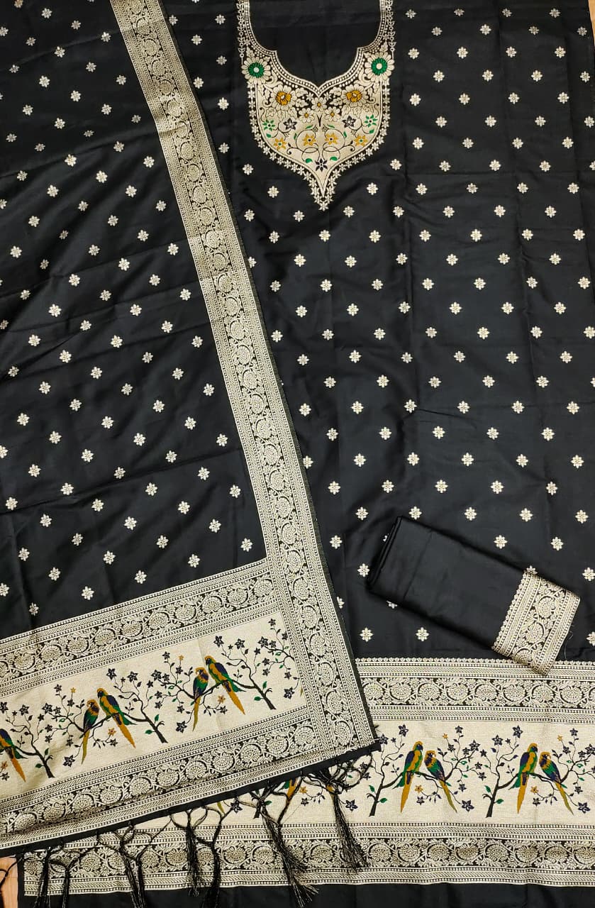 Unstitched zari weaving paithani silk salwar suit with dupatta & bottom