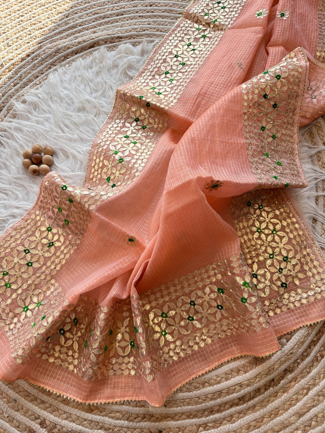 Banarasi Kota Silk Saree with Hand Gota Patti Work