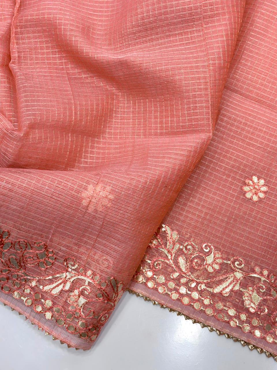 Kota silk saree with gota patti work and gota patti lace border