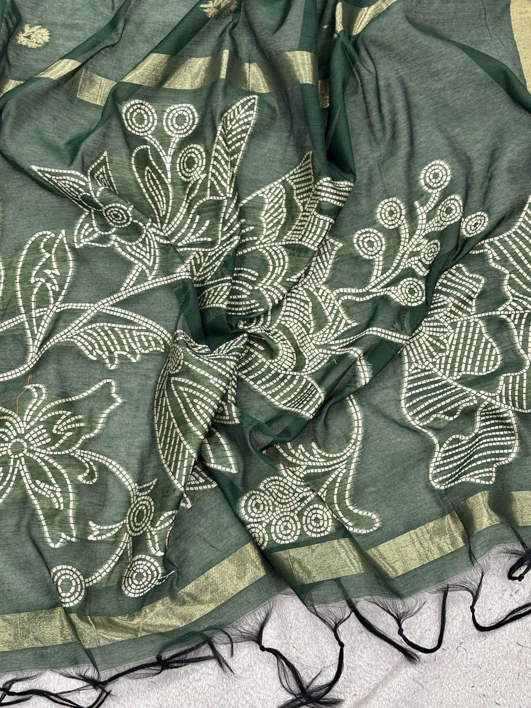 Pure muga cotton saree with floral thread weaving work