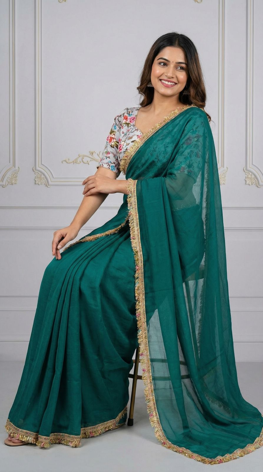 Fancy fandy silk saree with lace border