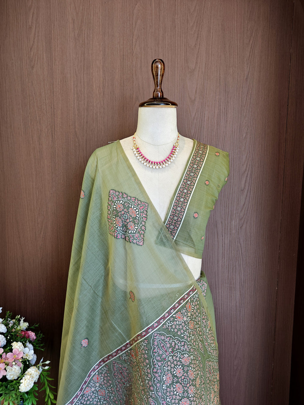 Soft muga cotton saree with pashmina resham weaving pallu work