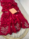 Soft shine HO silk saree with heavy hand work pallu