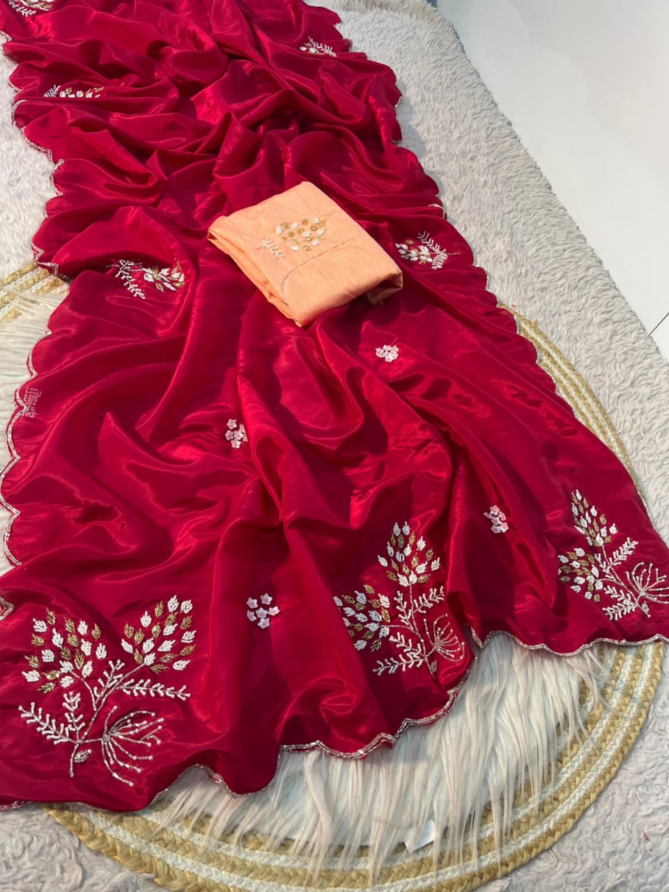 Soft shine HO silk saree with heavy hand work pallu