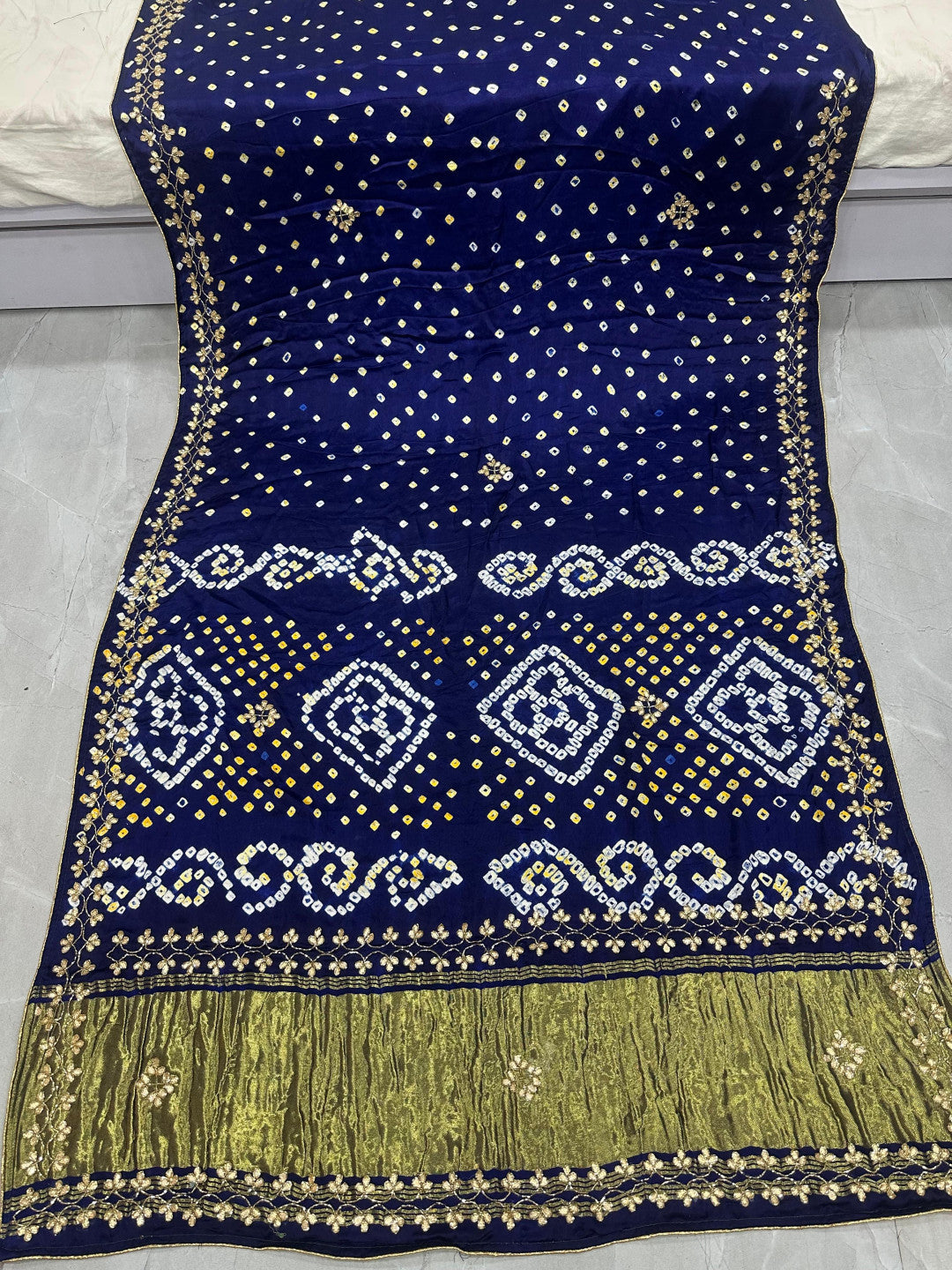Bandhani Silk Saree with Golden Border