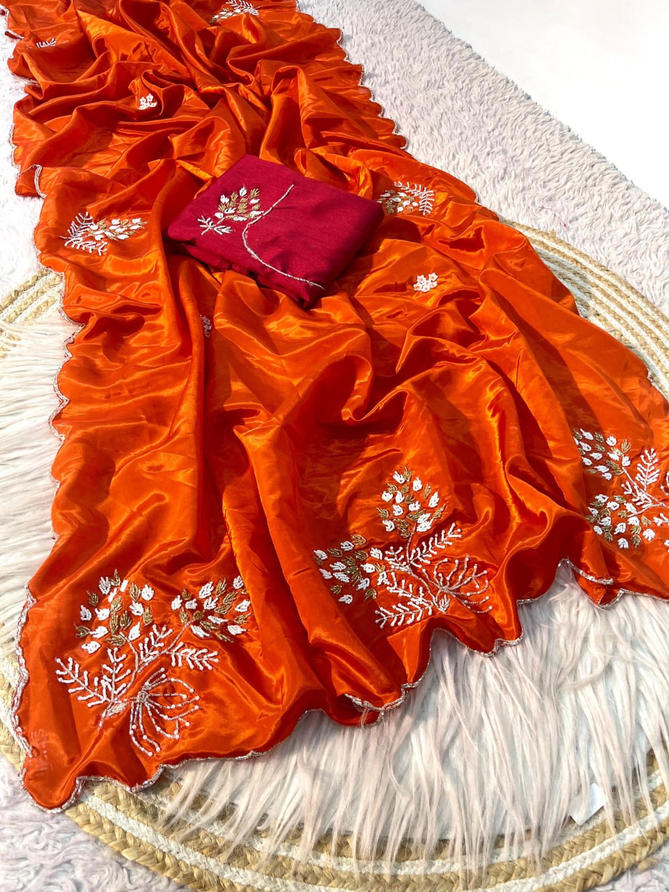 Soft shine HO silk saree with heavy hand work pallu