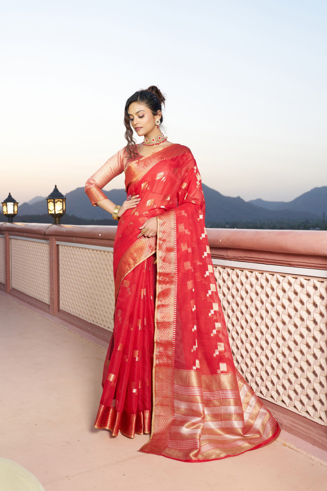 Kota doriya saree with zari weaving work