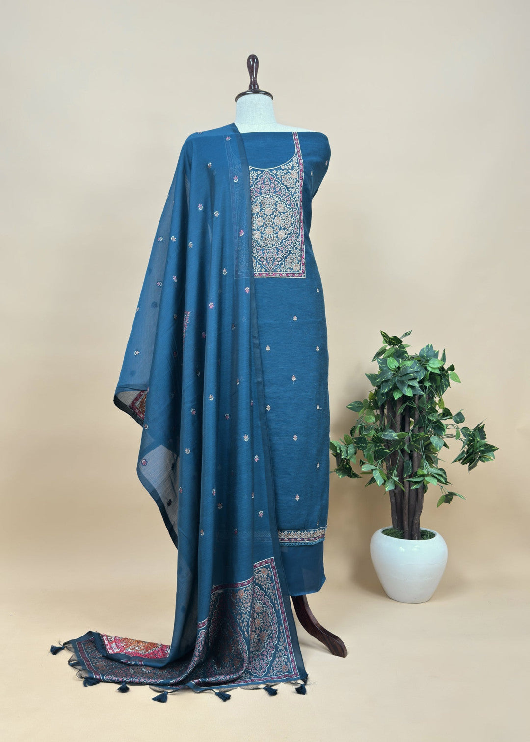 Unstitched Pure Linen Cotton Salwar Suit with Unique Weaving Work