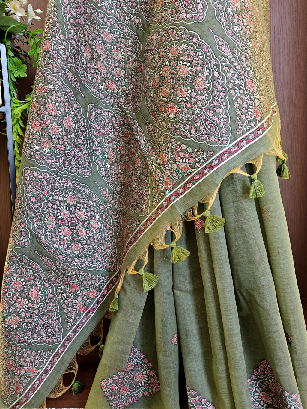 Soft muga cotton saree with pashmina resham weaving pallu work