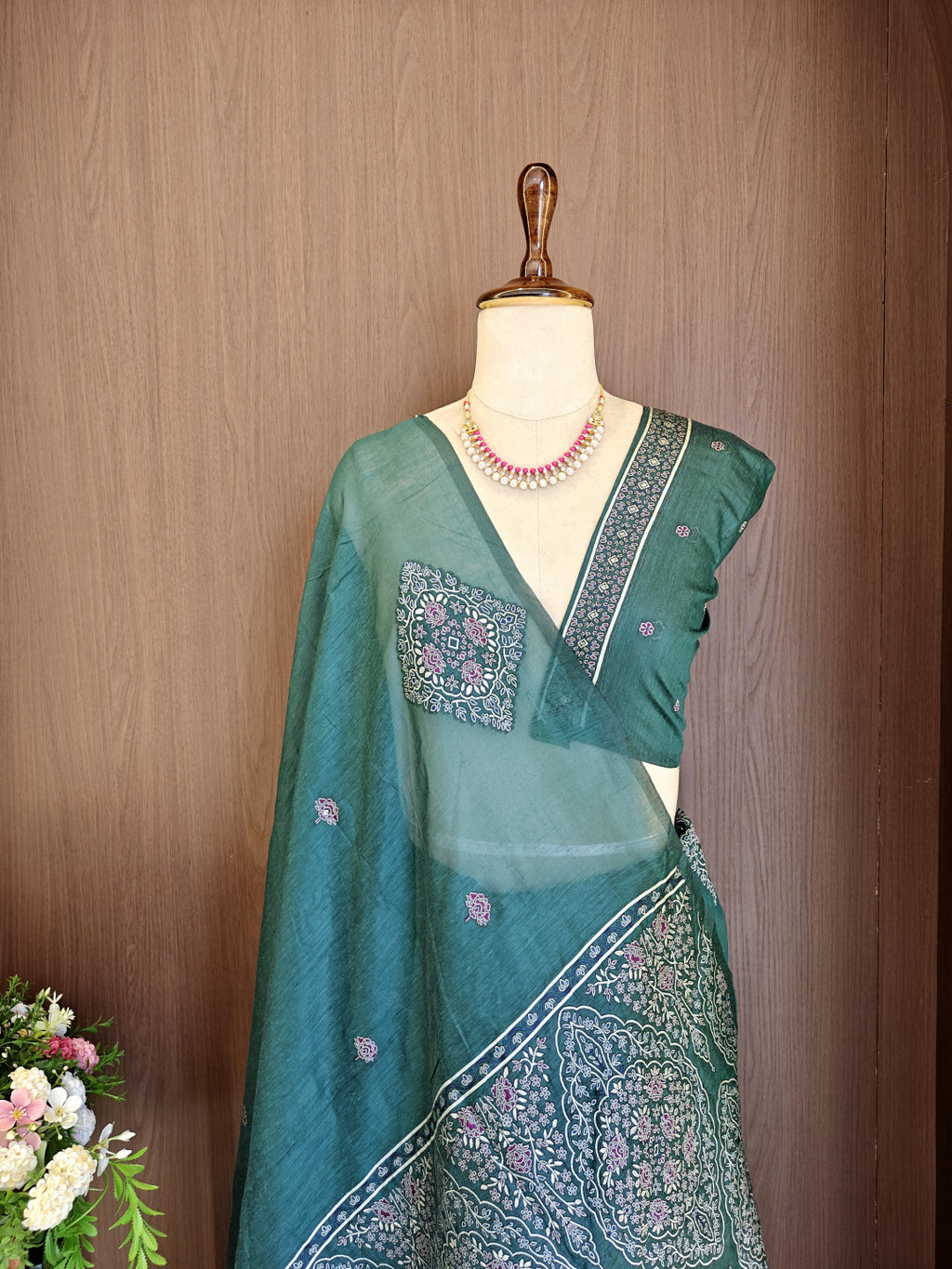 Soft muga cotton saree with pashmina resham weaving pallu work