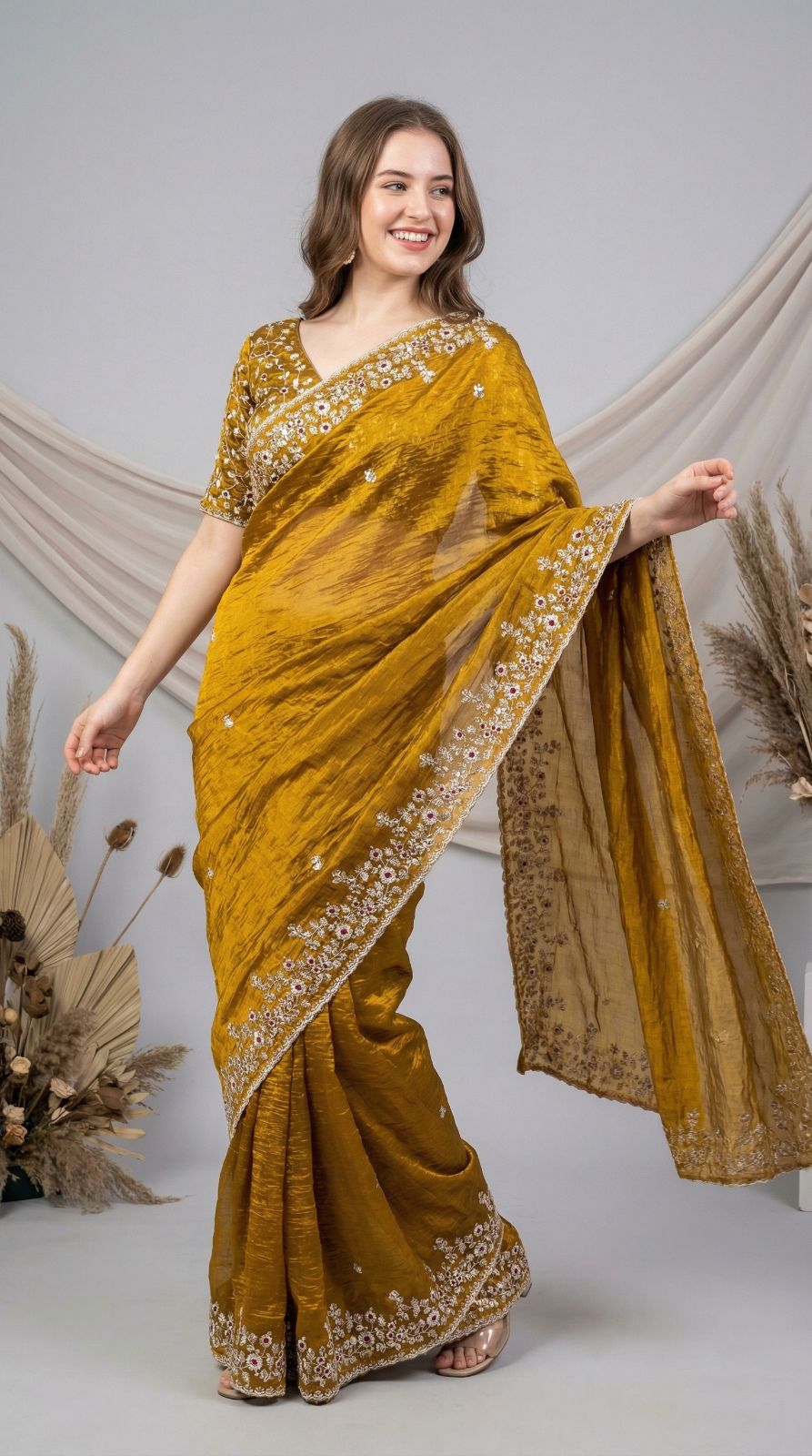Chiffon Silk Saree with Sequence Work & Cut Work Border