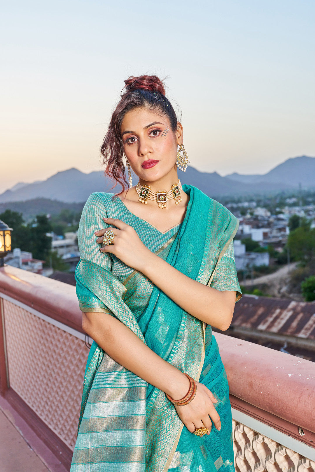Kota doriya saree with zari weaving work