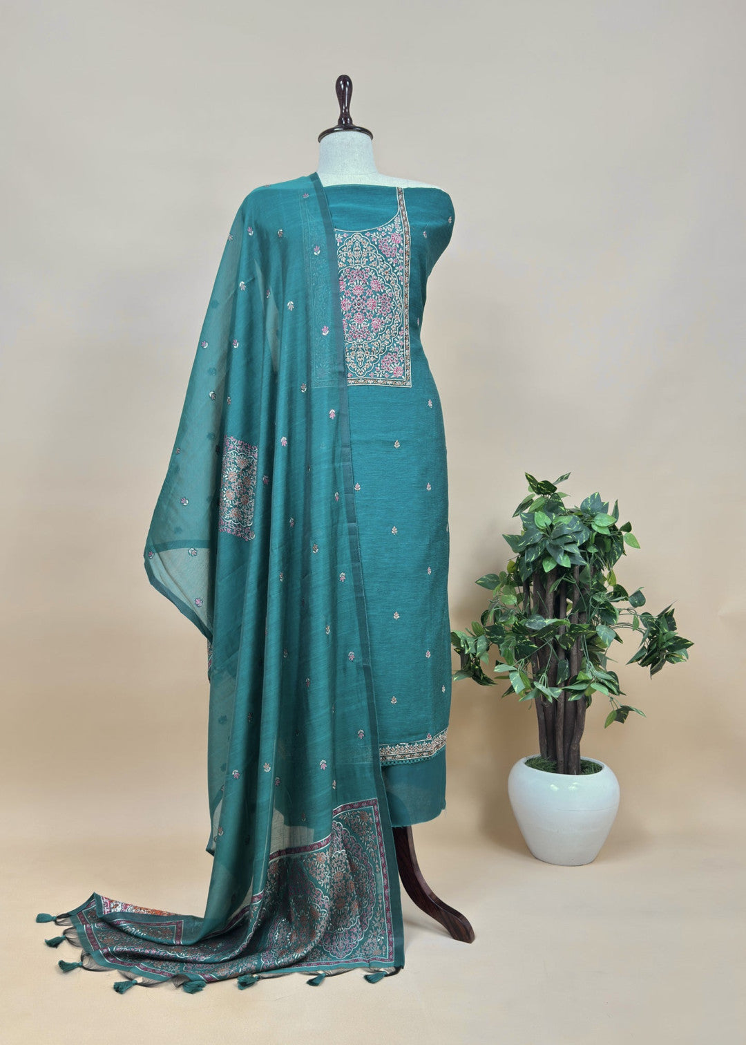 Unstitched Pure Linen Cotton Salwar Suit with Unique Weaving Work