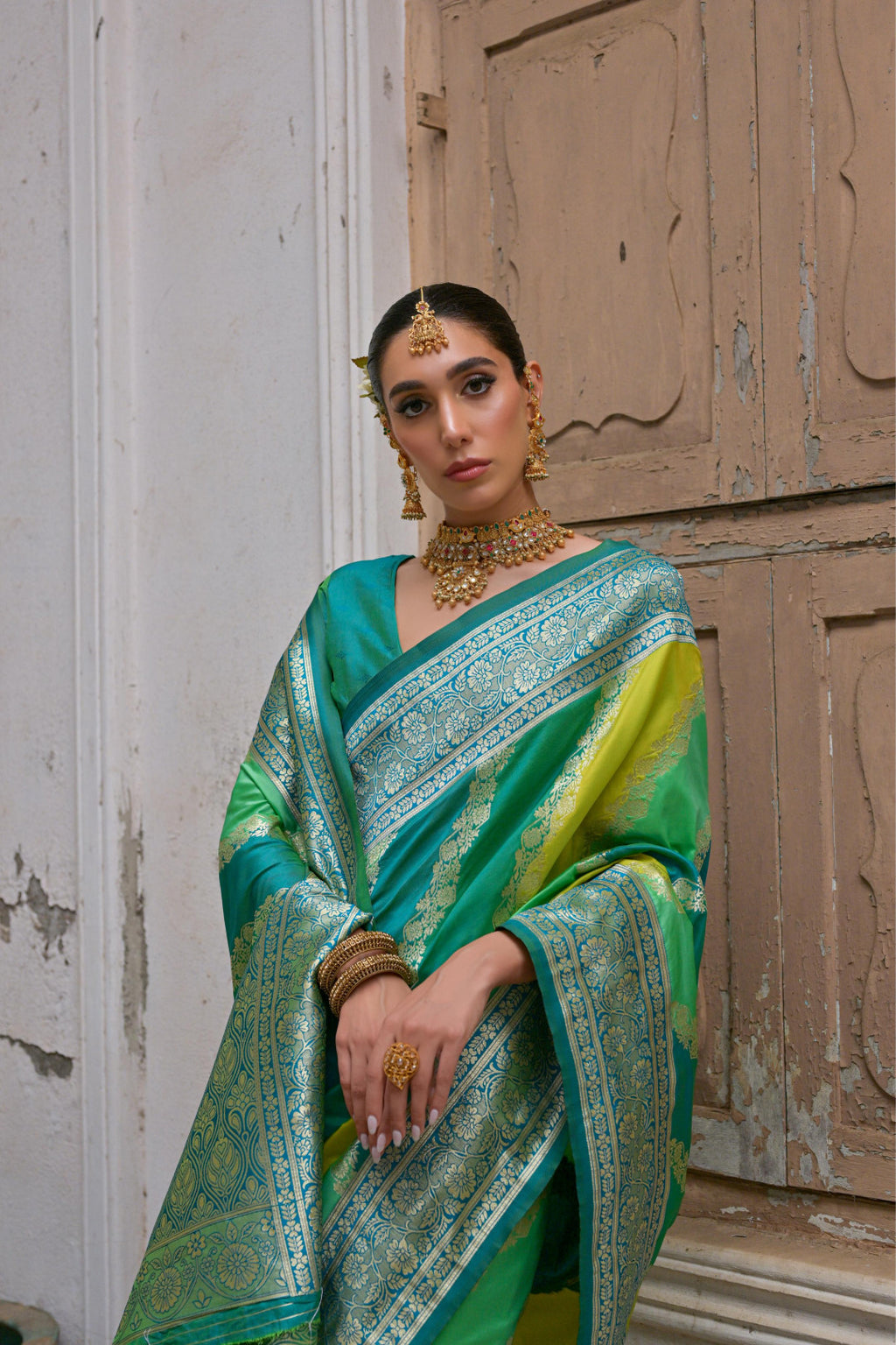 Multi traditional banarasi silk handloom saree with zari weaving work