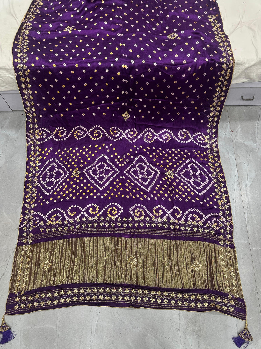 Bandhani Silk Saree with Golden Border