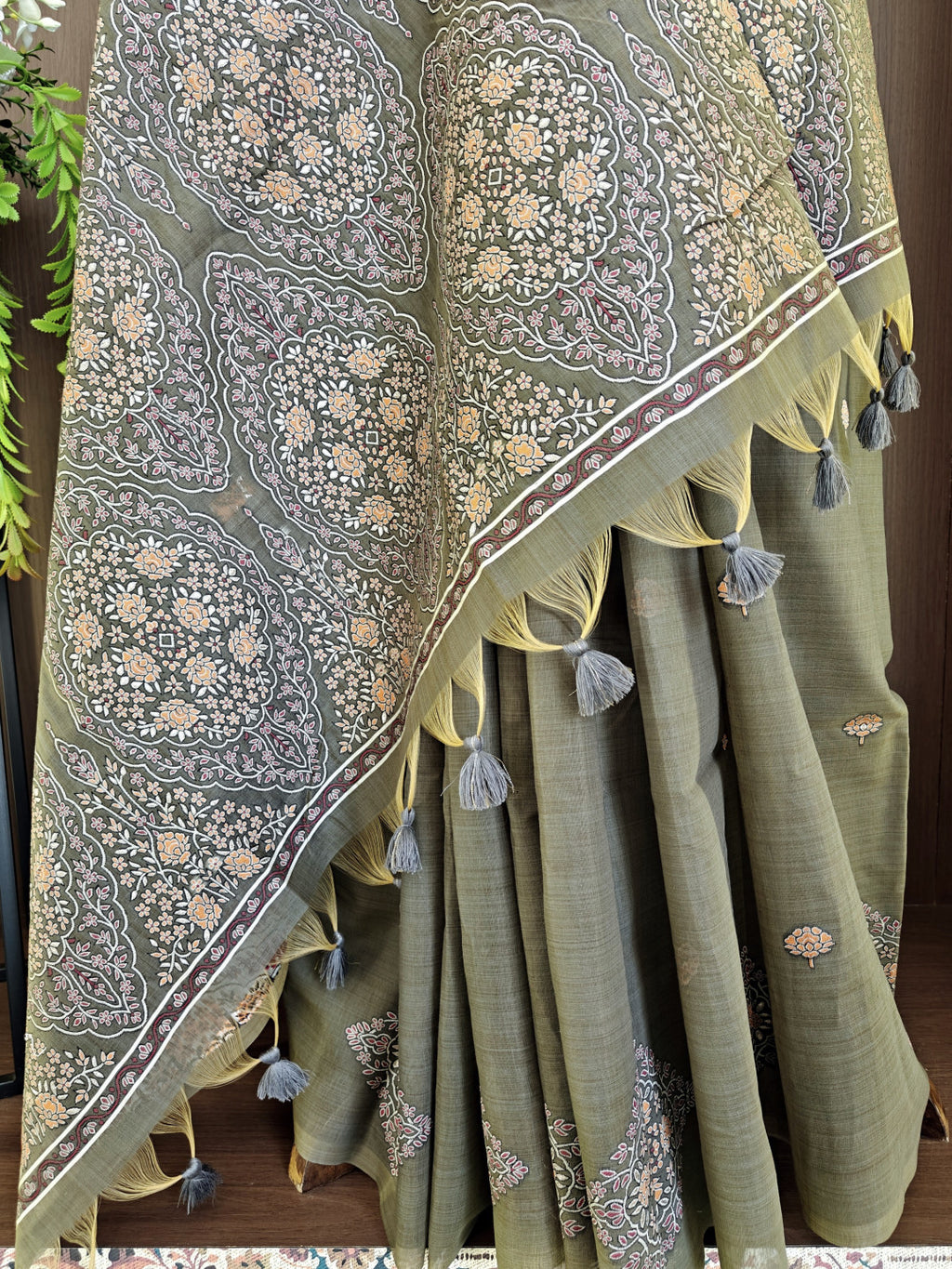 Soft muga cotton saree with pashmina resham weaving pallu work