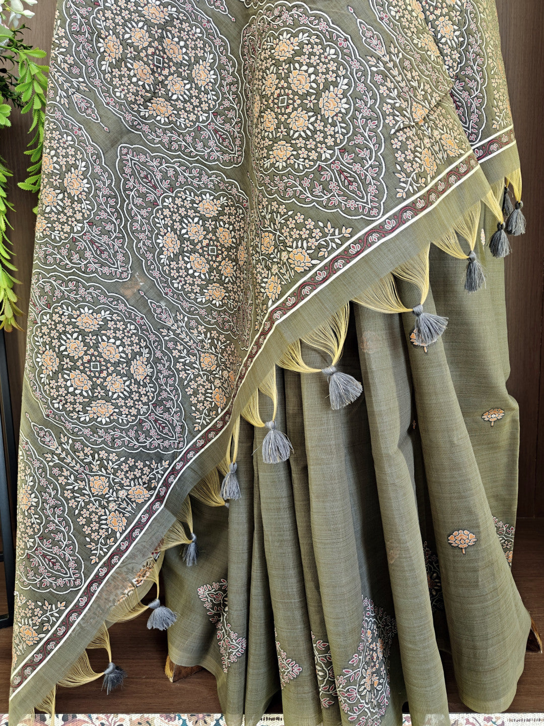 Soft muga cotton saree with pashmina resham weaving pallu work