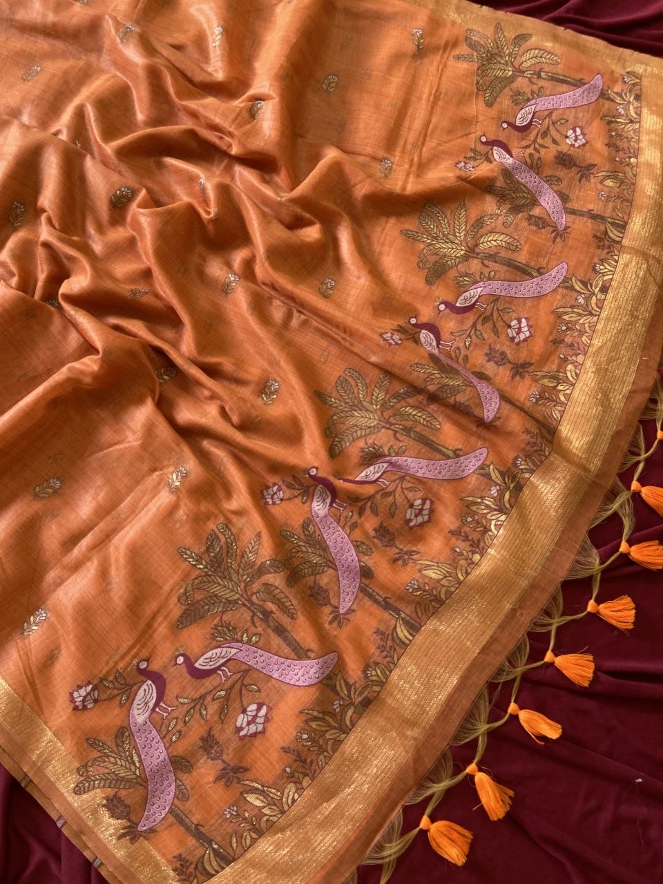 Soft muga cotton saree