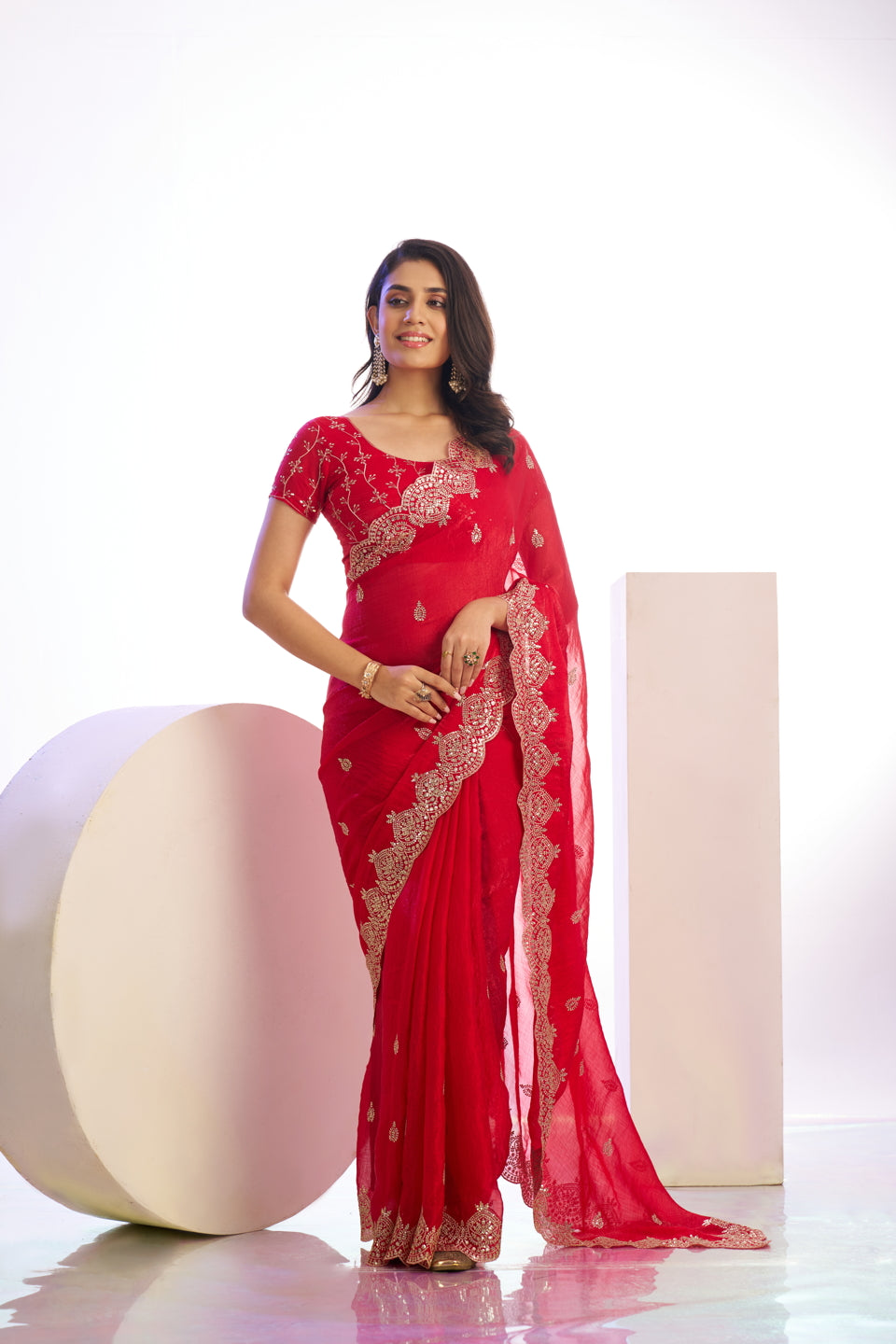 Chiffon Silk Saree with Embroidered Work Border
