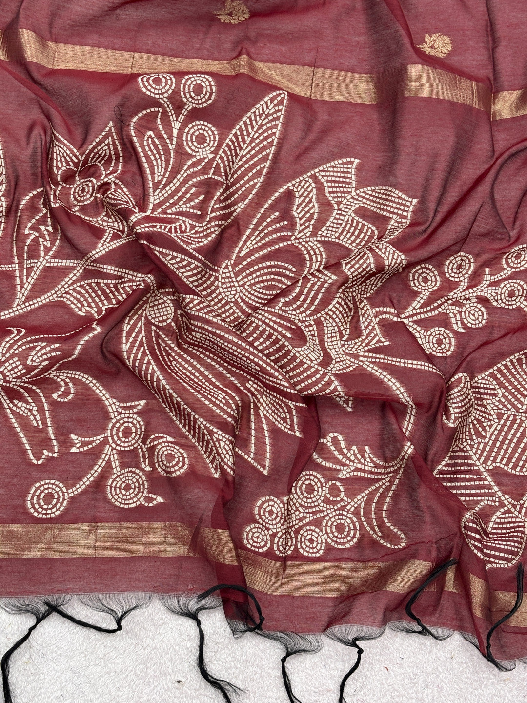 Pure muga cotton saree with floral thread weaving work