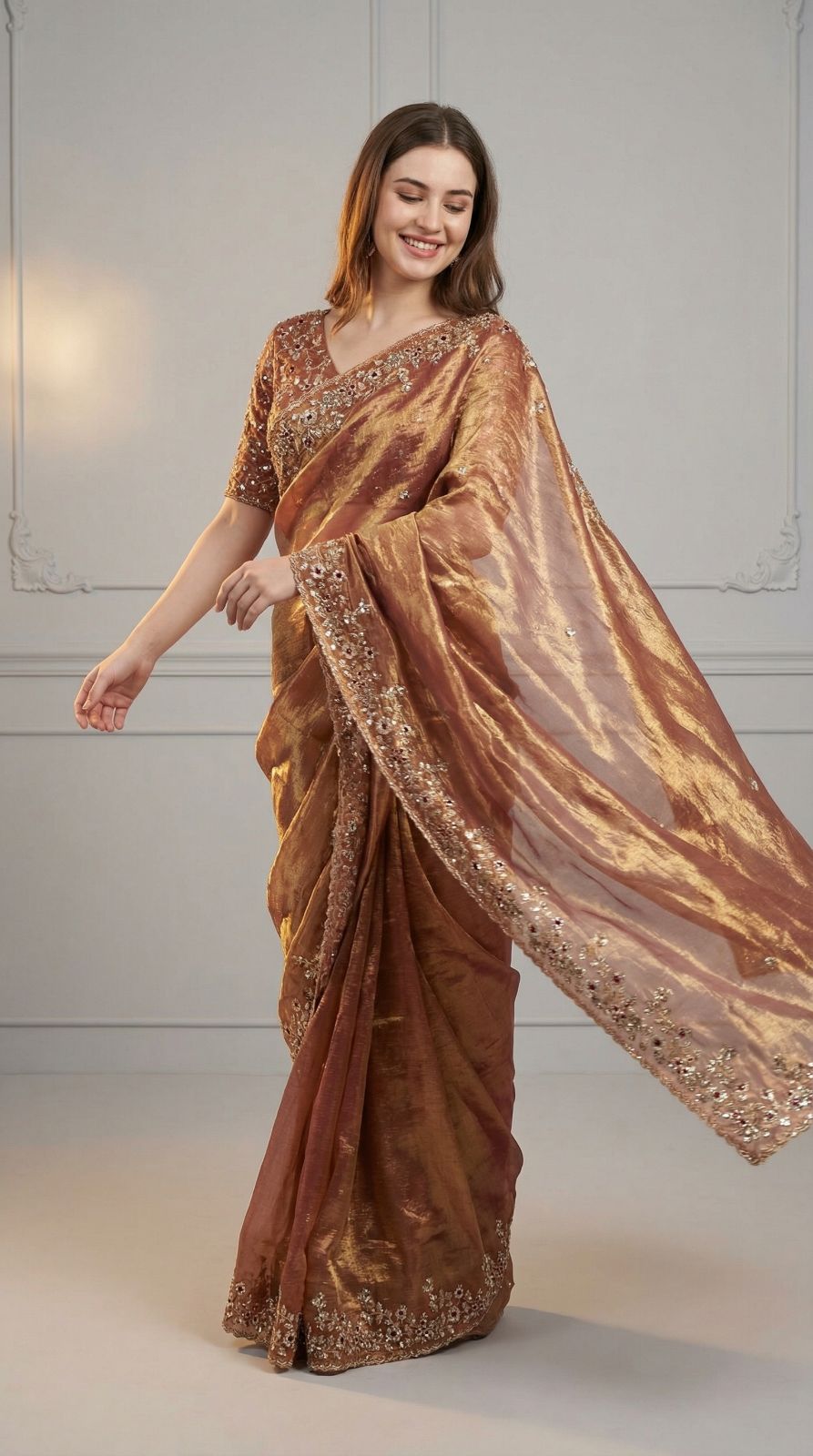 Chiffon Silk Saree with Sequence Work & Cut Work Border