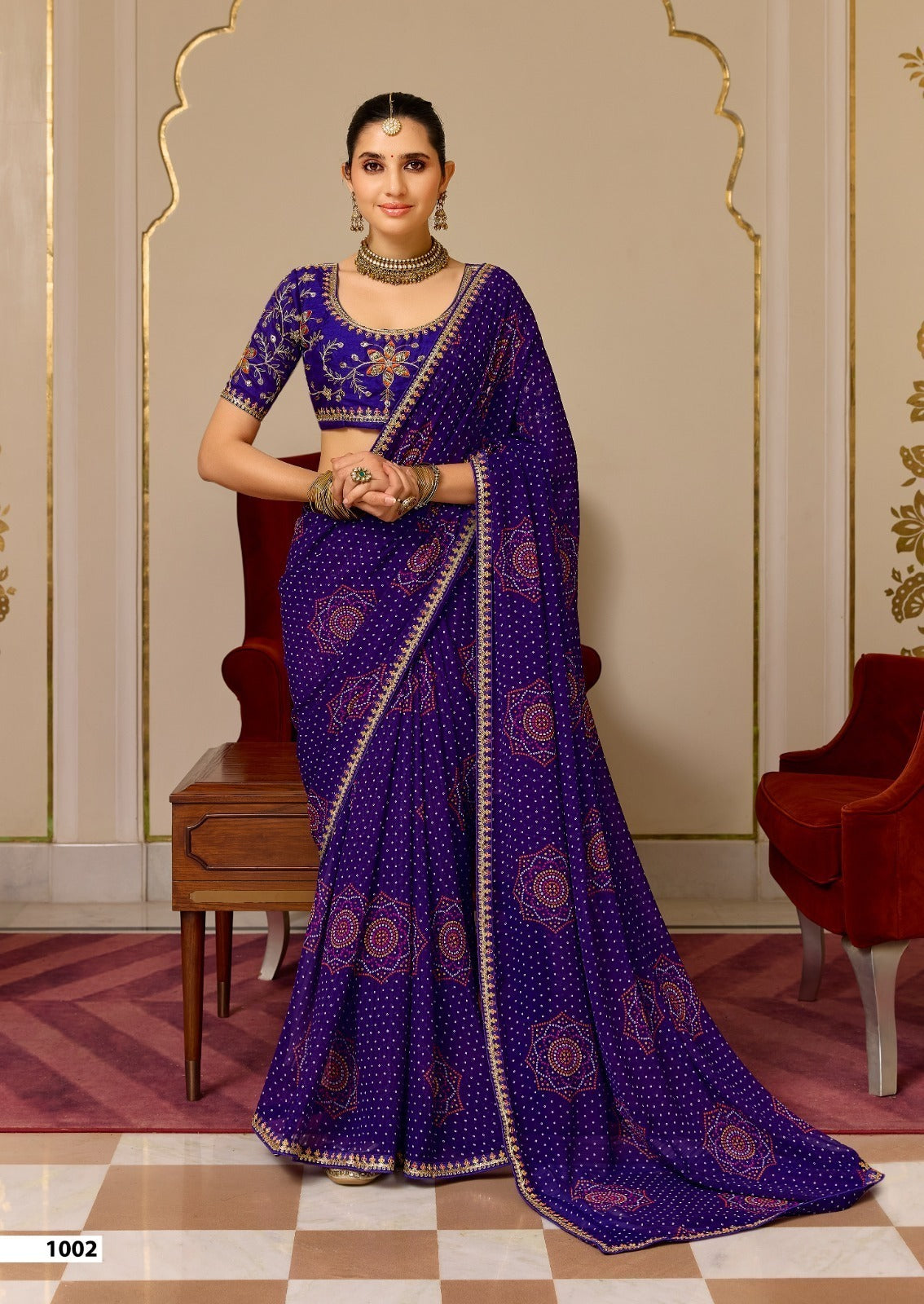 Royal Bandhani Print Saree with Embroidered Blouse Piece