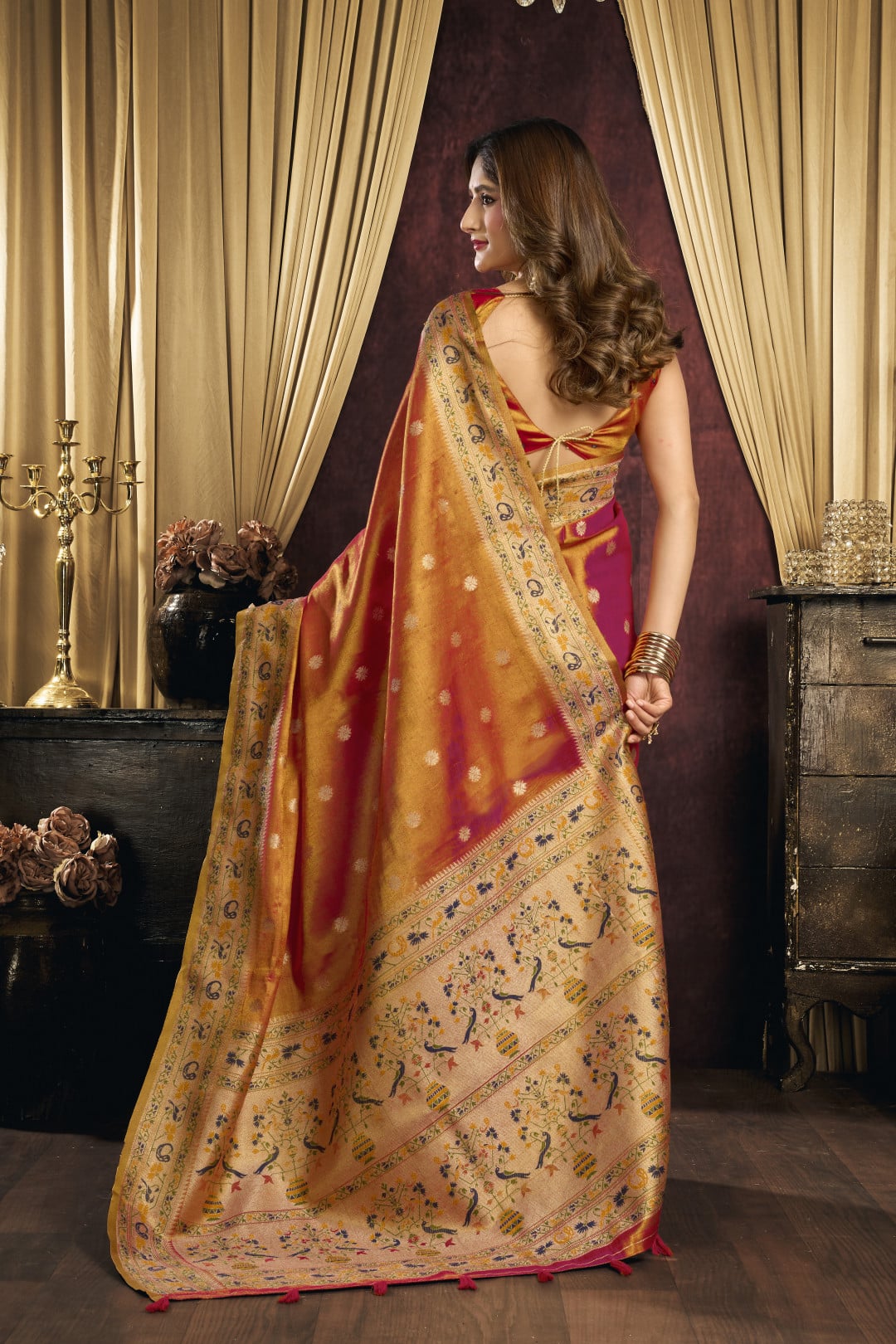 Soft tissue paithani silk saree with thread weaving work